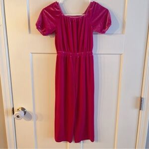 Crewcuts Vibrant Pink Velvet Puff Sleeve Jumpsuit size 5T